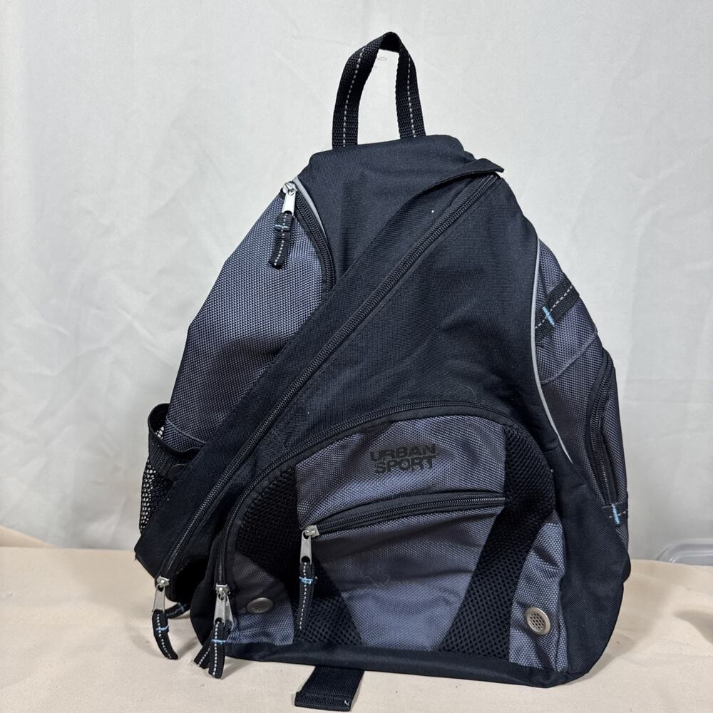 Urban Sport Sling Backpack Black Gray Crossbody One Strap Y2K Travel Bag